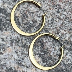 Simplistic Flat Gold tone hoops pierced Earrings neutral minimalist hoops